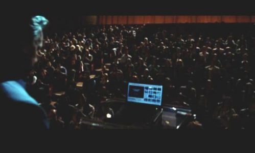 Tom Hanks (Dr. Robert Langdon) address his Parisian audience